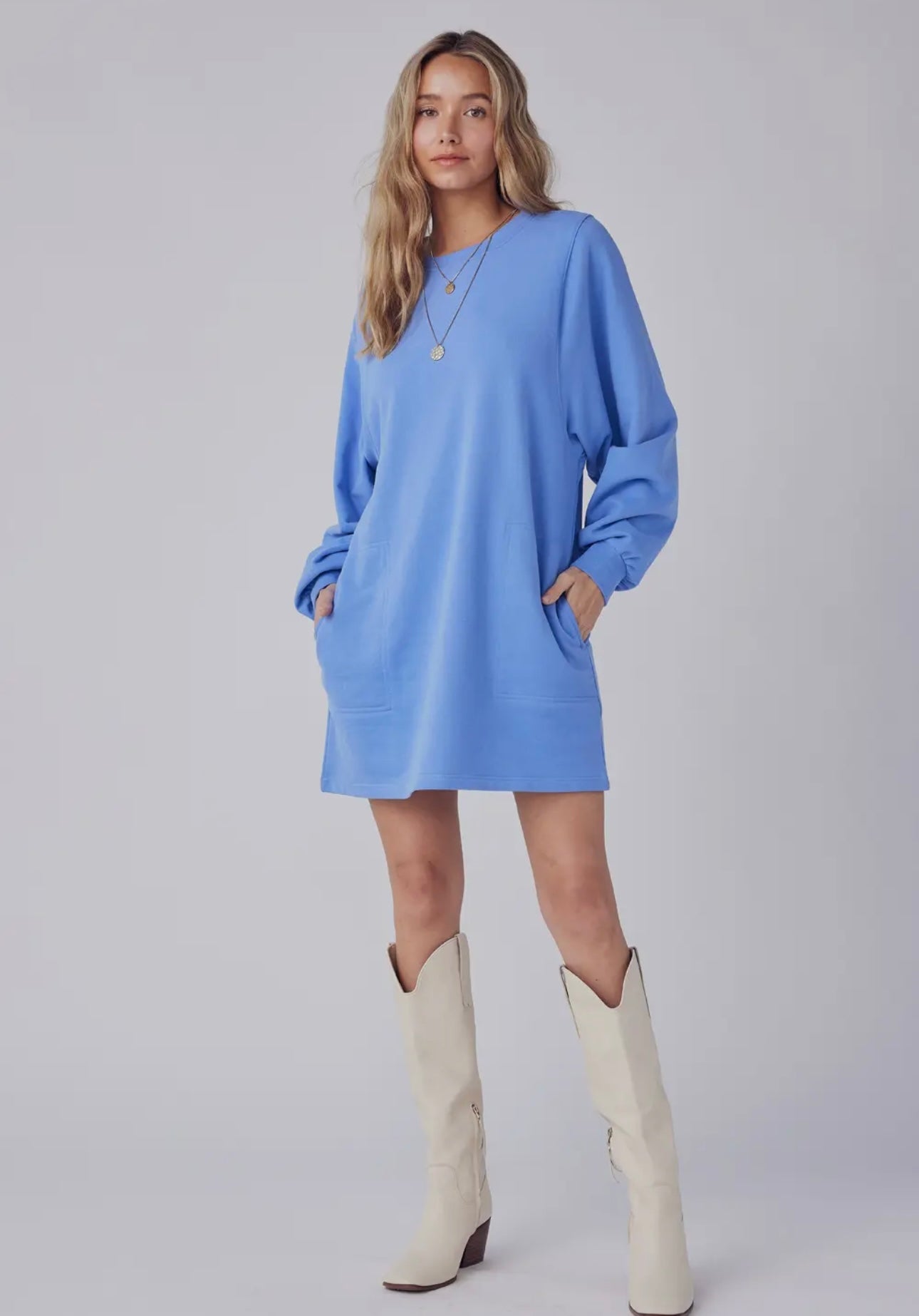 Blue sweatshirt dress online