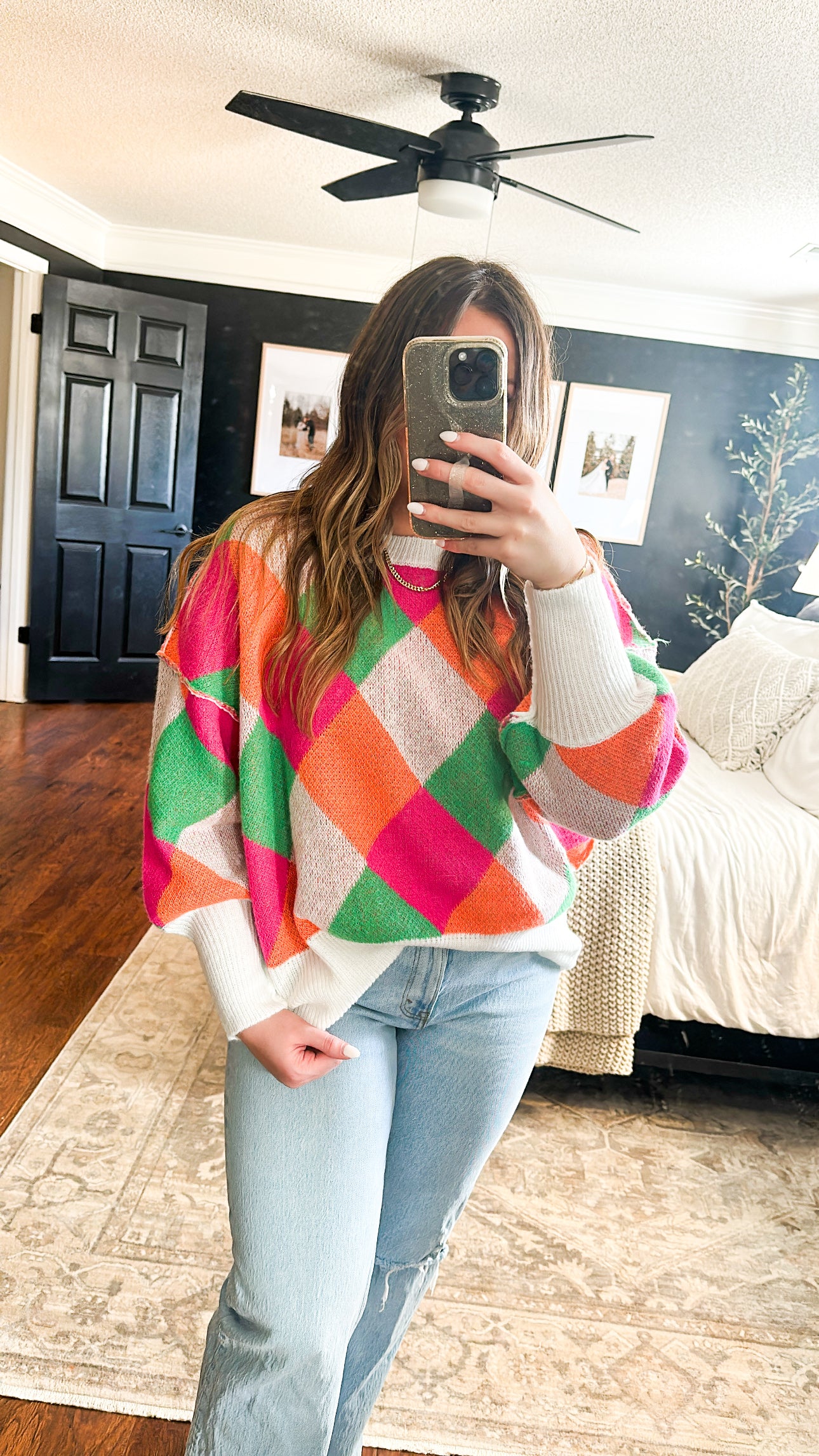 Multi Color Diamond Pattern Sweater