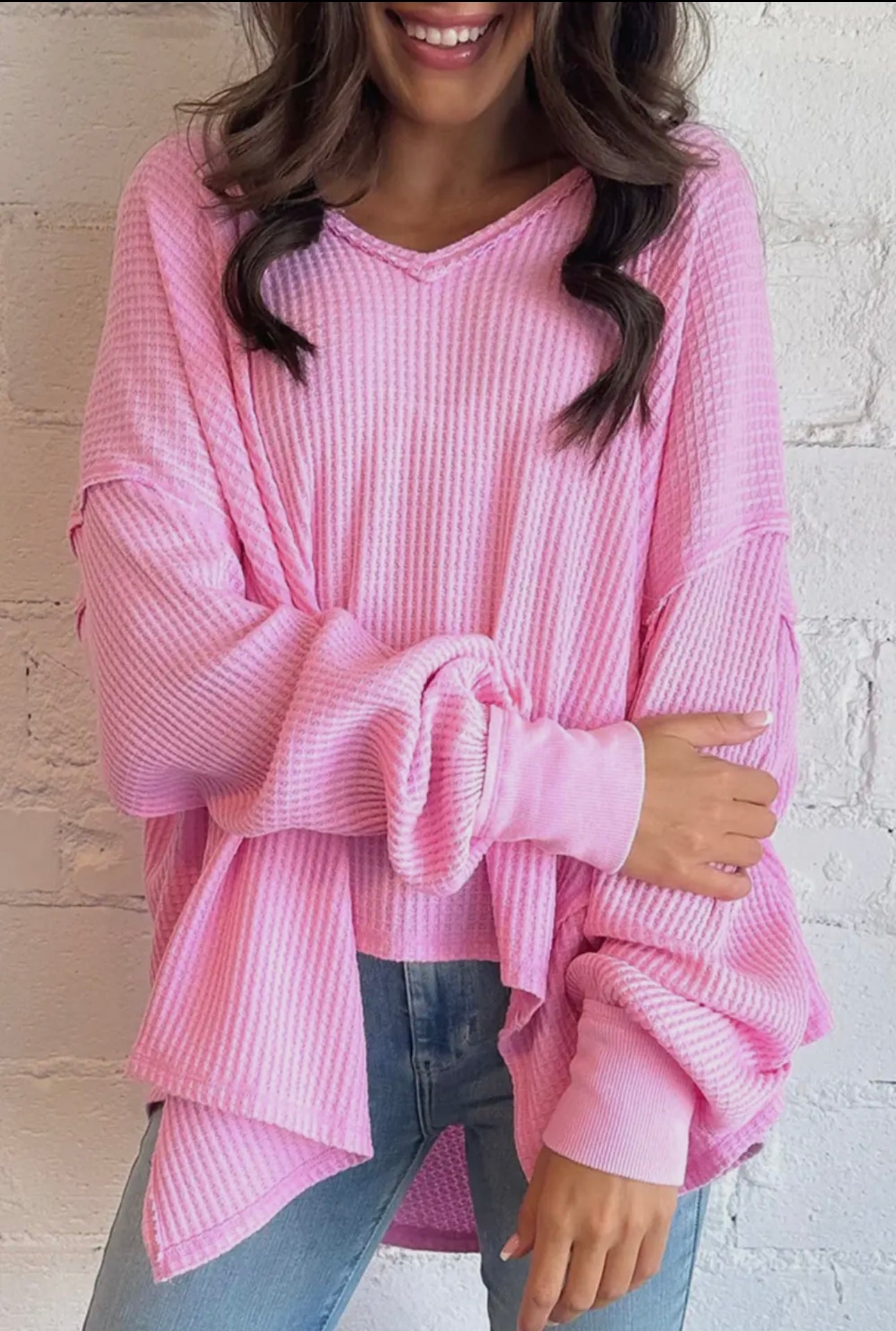 Pink Waffle Knit Top