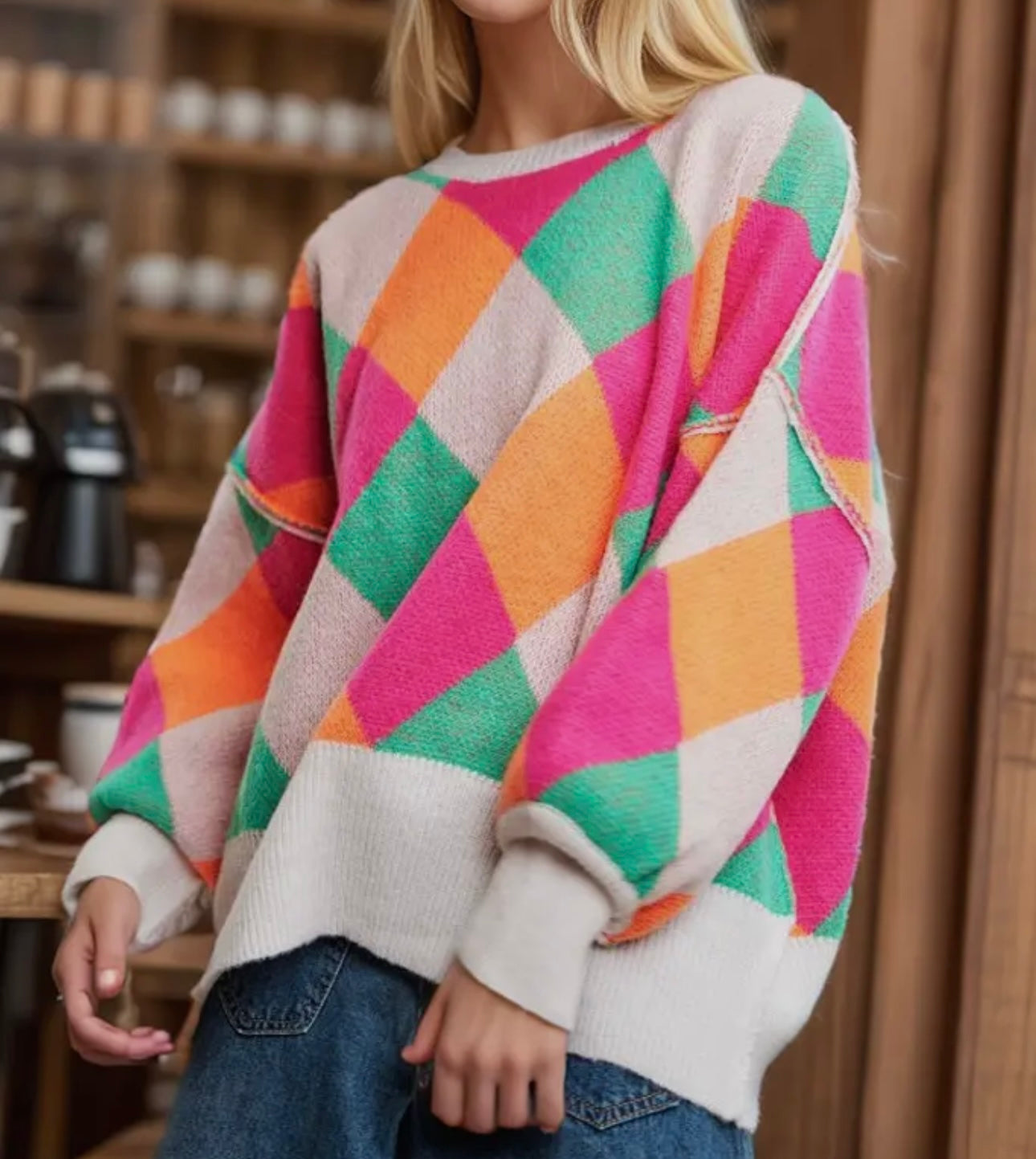 Multi Color Diamond Pattern Sweater