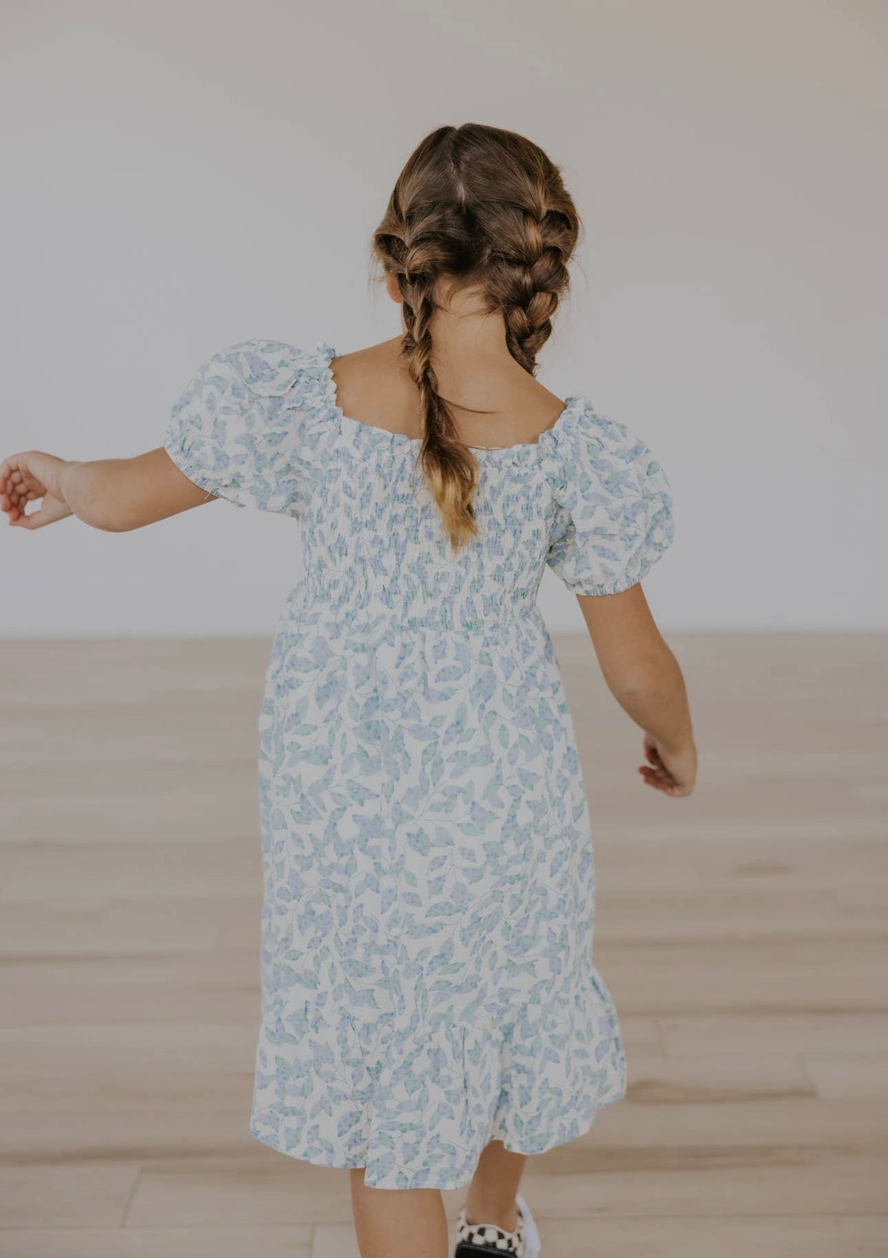 Scrunched Blue Floral Puff Sleeve Dress