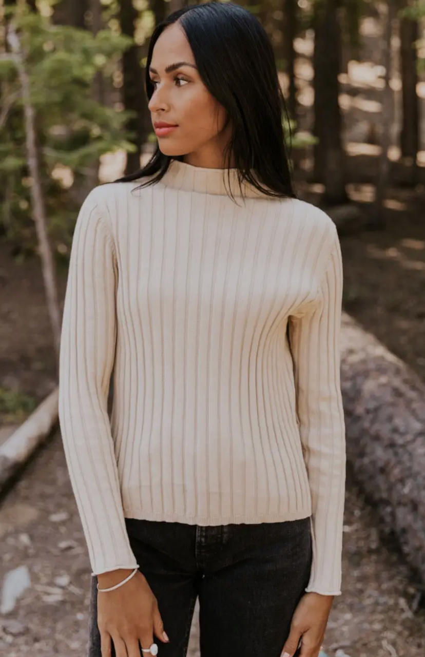 Colors in Autumn Ribbed Long Sleeve- Linen